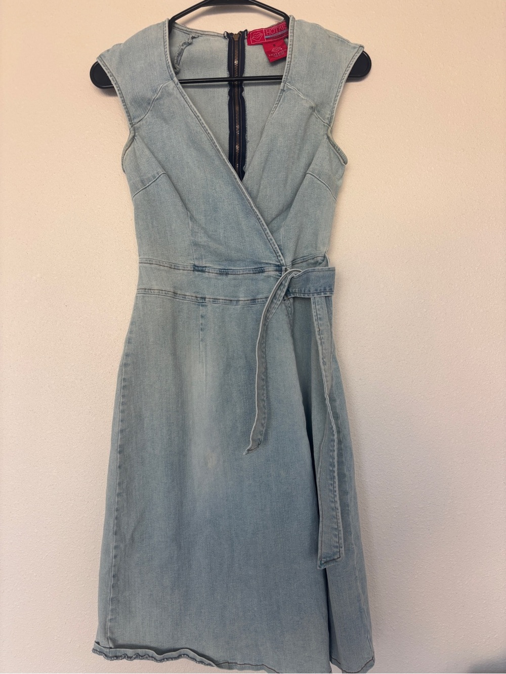 Hot Kiss Light Blue Denim Wrap Dress with Tie